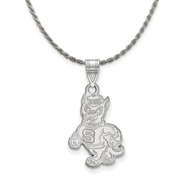 Sterling Silver North Carolina Large Wolfpak Logo Necklace - 22 Inch